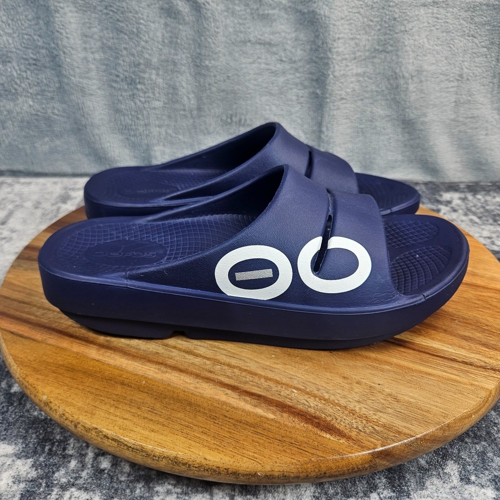 OOFOS Ooahh Sport Slide Sandals Womens Size 7 Blue Recovery Comfort Shoes
